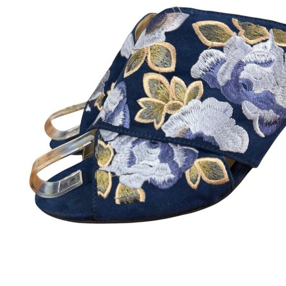 Sole Society Luella Womens Navy Blue Embroidered Floral Cross Sandals Heels 7.5 - Picture 8 of 16